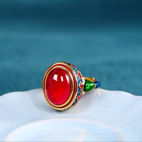Red Cabochon Enamel Ring - Picture 5 of 17